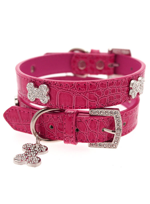 Pink leather diamante dog collar cheap