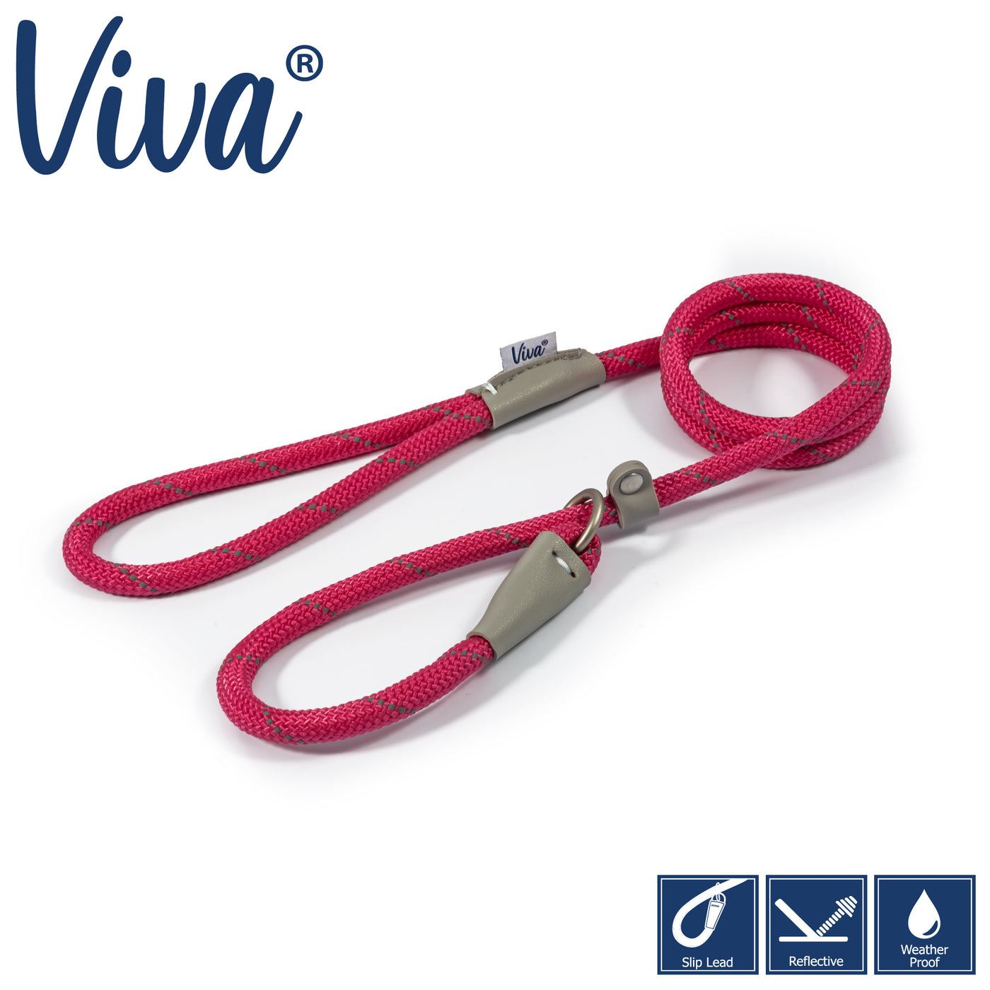 Ancol Viva Rope Slip Reflective Pink 1.2m x 10mm