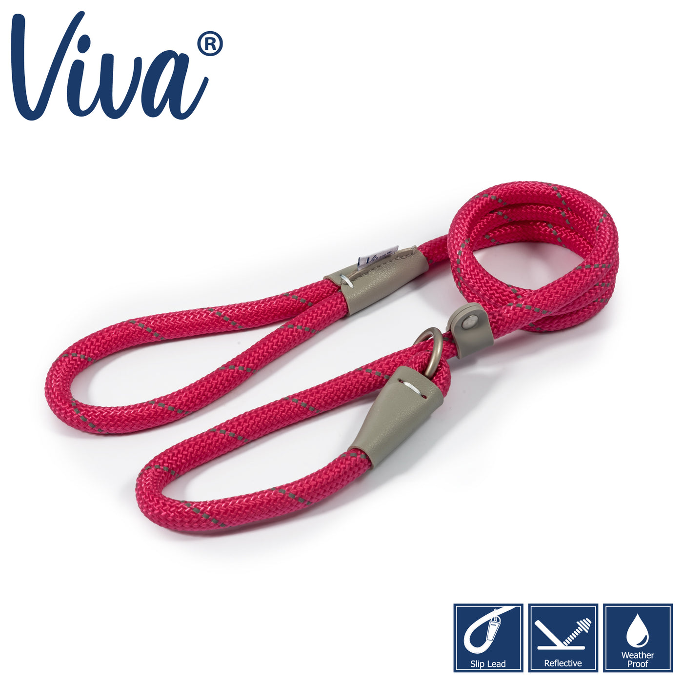 Ancol Viva Rope Slip Reflective Pink 1.5m x 12mm