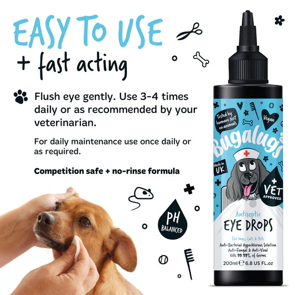Bugalugs Antiseptic Eye Drops for Dogs, Cats & Pets