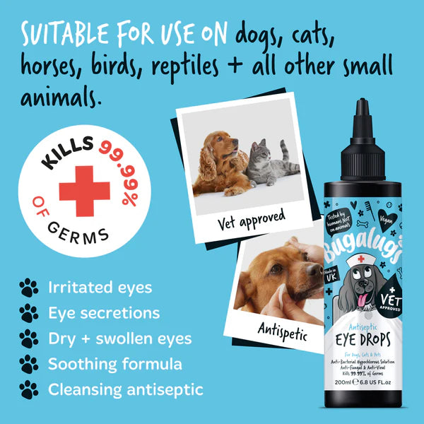 Bugalugs Antiseptic Eye Drops for Dogs, Cats & Pets