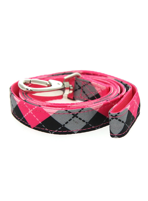 Pink Argyle Fabric Lead and Collar (Large) set ONLY