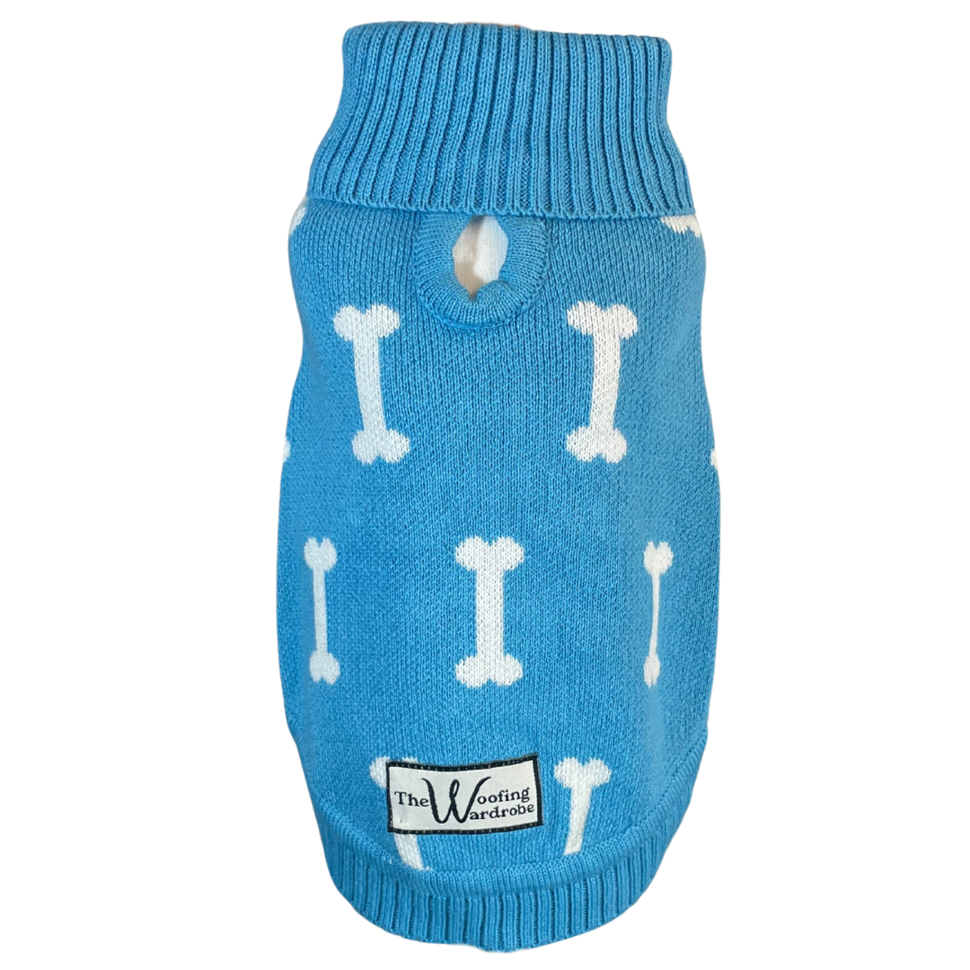 'The Stamford' - Turquoise Bone Knit Dog Jumper
