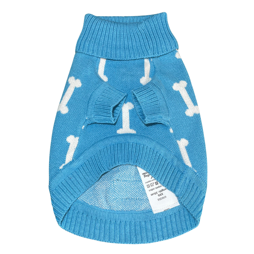 'The Stamford' - Turquoise Bone Knit Dog Jumper