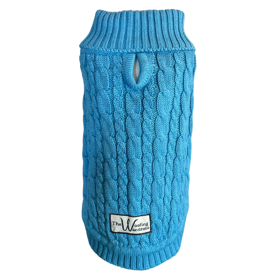 'The Teddington' - Turquoise Cable Knit Dog Jumper