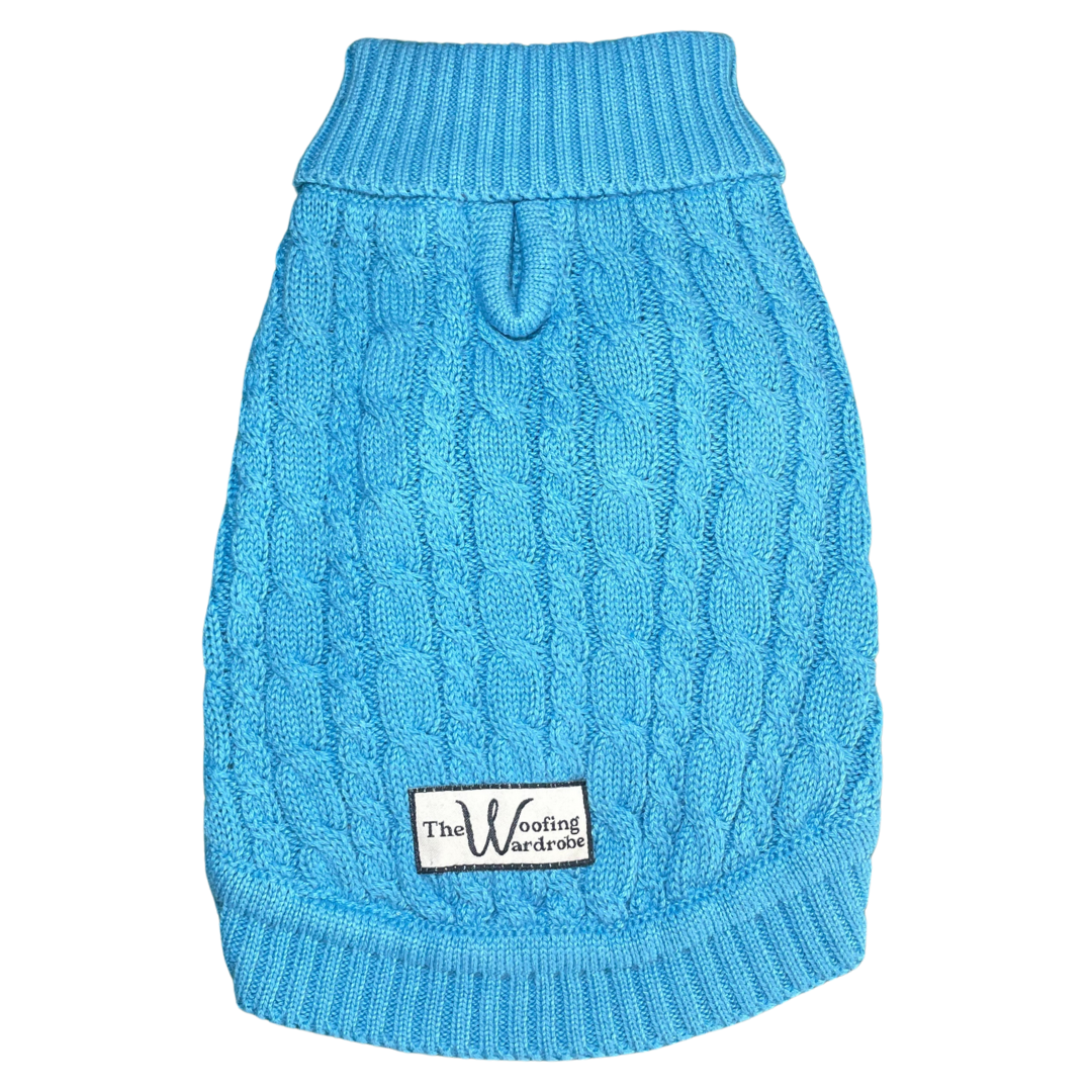 'The Teddington' - Turquoise Cable Knit Dog Jumper