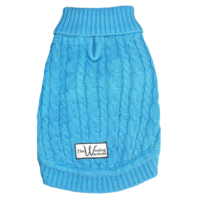 'The Teddington' - Turquoise Cable Knit Dog Jumper