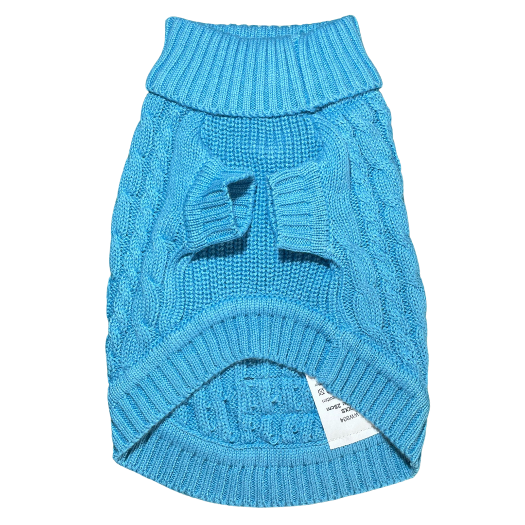 'The Teddington' - Turquoise Cable Knit Dog Jumper