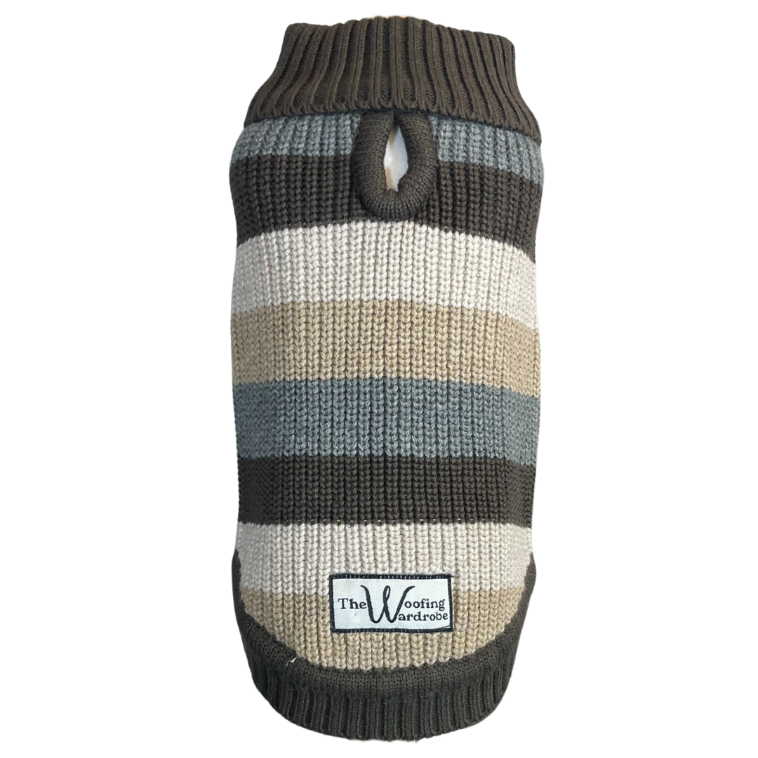 'The Topsham' - Cream, Beige, and Grey Stripe Dog Jumper