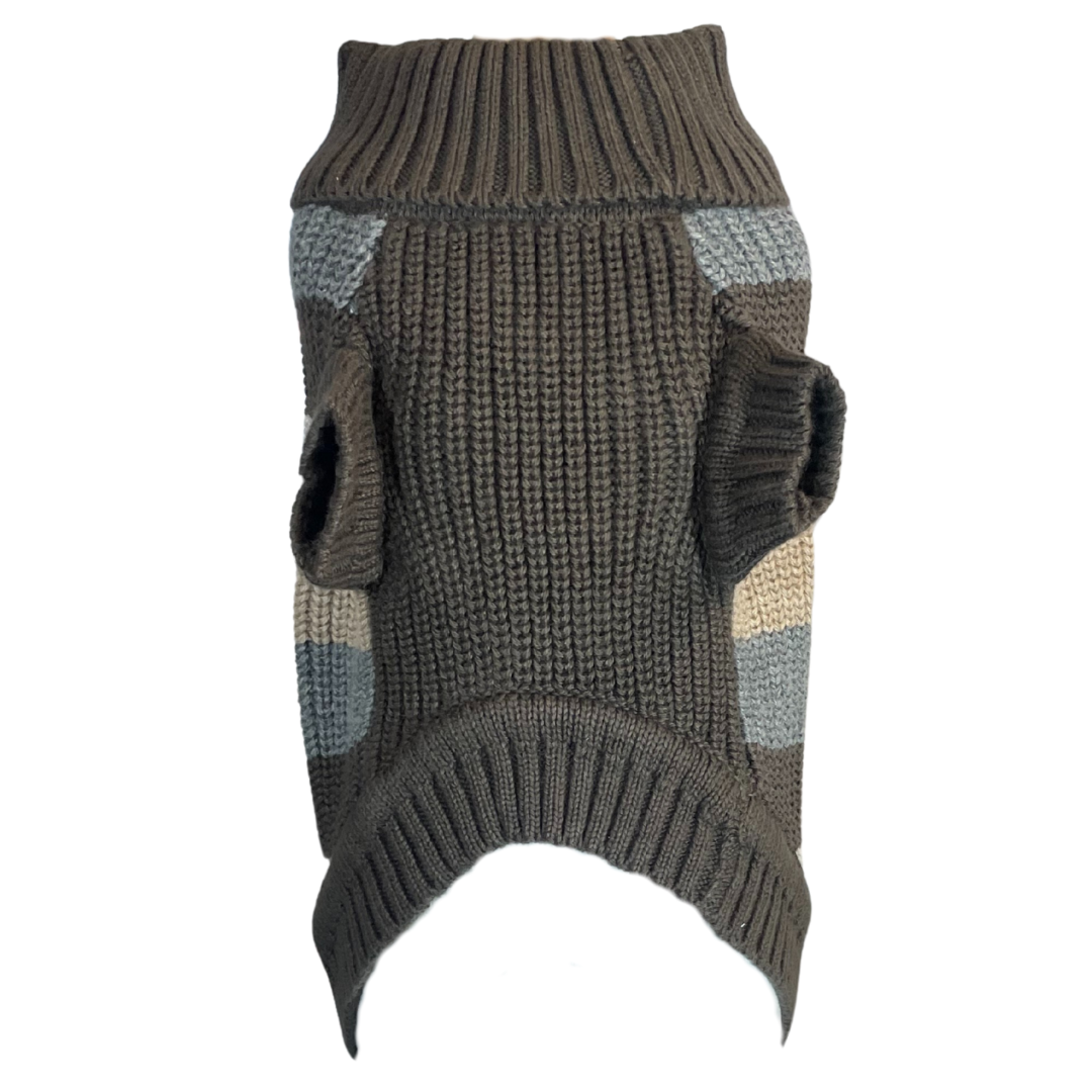 'The Topsham' - Cream, Beige, and Grey Stripe Dog Jumper