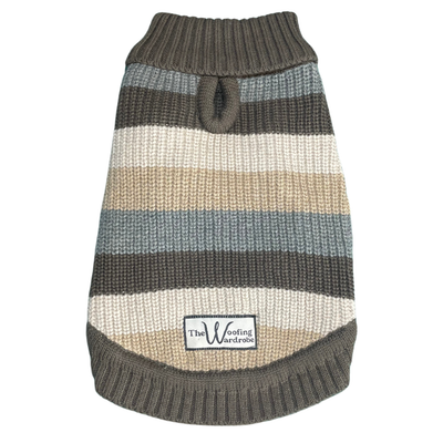 'The Topsham' - Cream, Beige, and Grey Stripe Dog Jumper