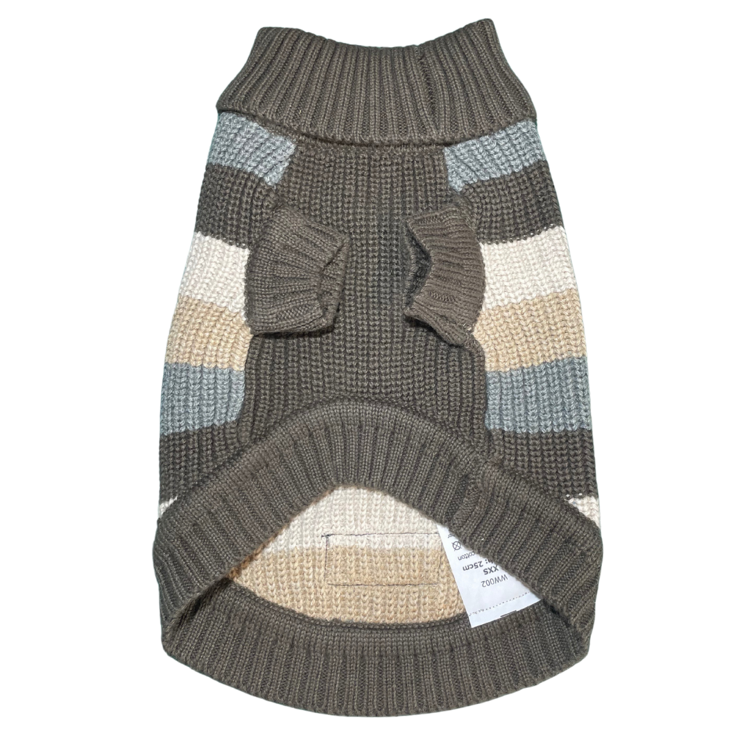 'The Topsham' - Cream, Beige, and Grey Stripe Dog Jumper