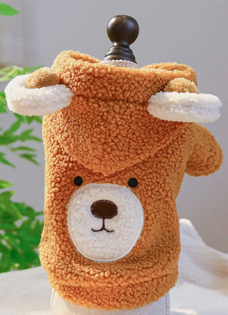 Fluffy 'Teddy Bear' Dog Jacket with animal hood