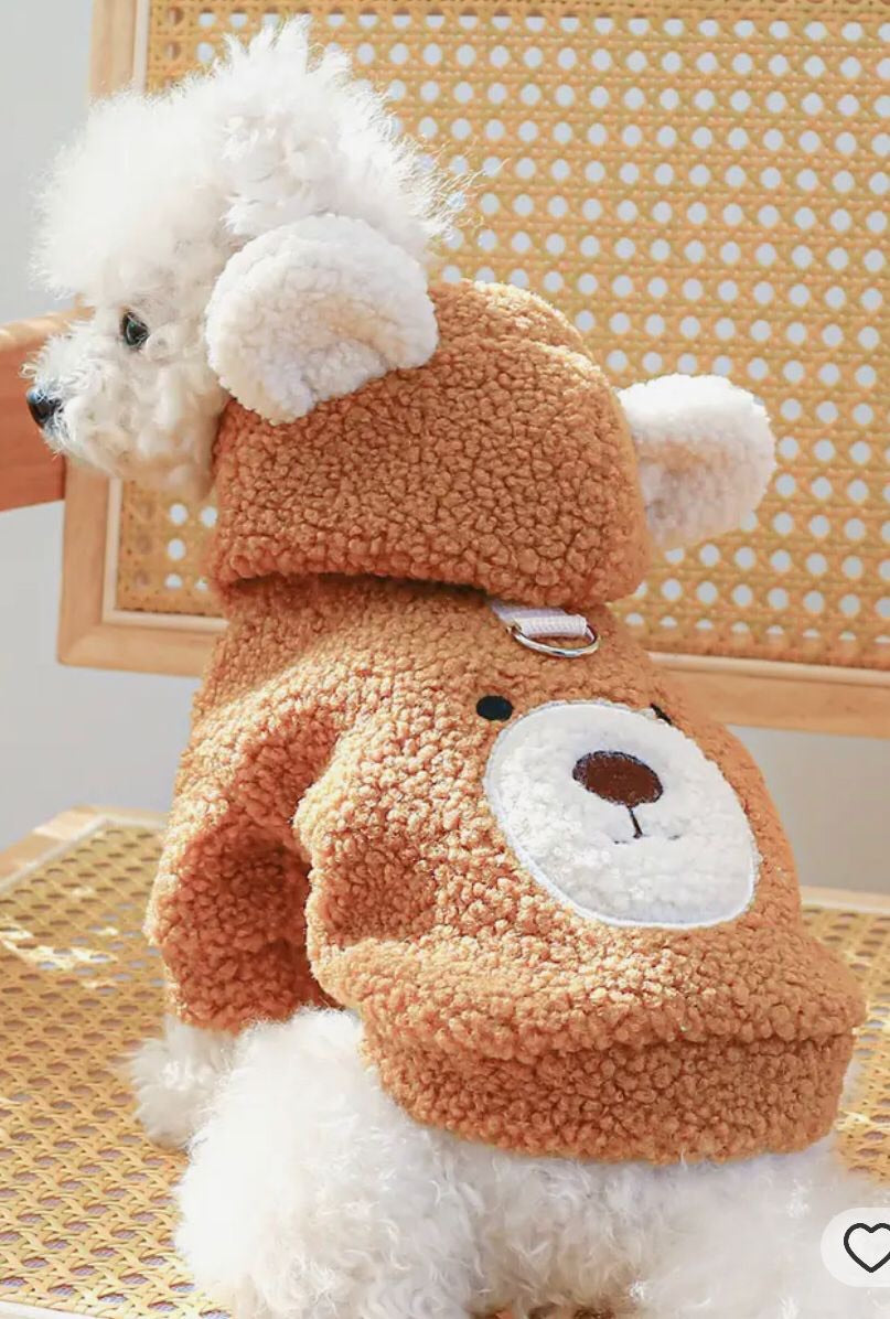 Fluffy 'Teddy Bear' Dog Jacket with animal hood