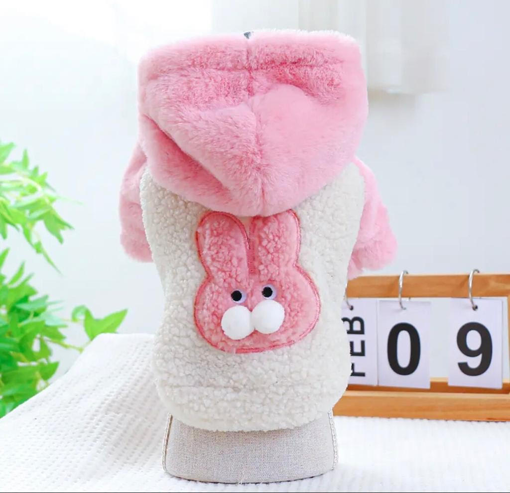 Fluffy Pink and White 'Rabbit' Dog Jacket with hood