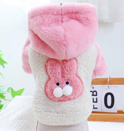 Fluffy Pink and White 'Rabbit' Dog Jacket with hood