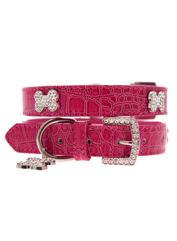 Pink leather diamante dog collar outlet