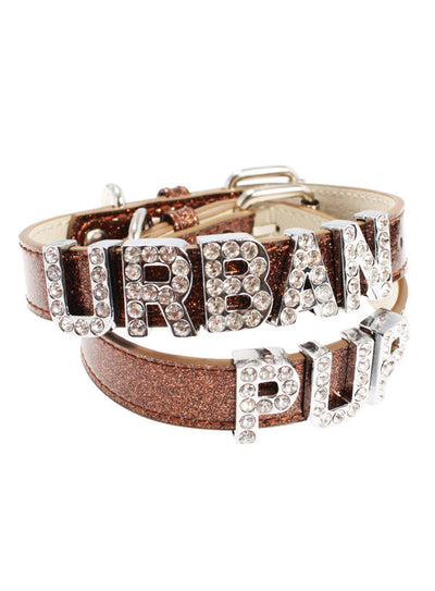 Glitter Brown Leather Personalised Dog Collar