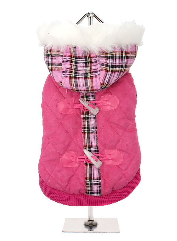 Highland Lady quilted tartan coat with detachable hood will keep the heat in and the cold out