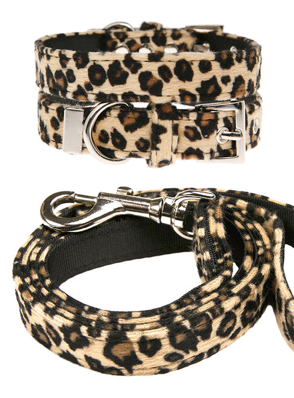 Leopard Print Fabric Collar & Lead Set
