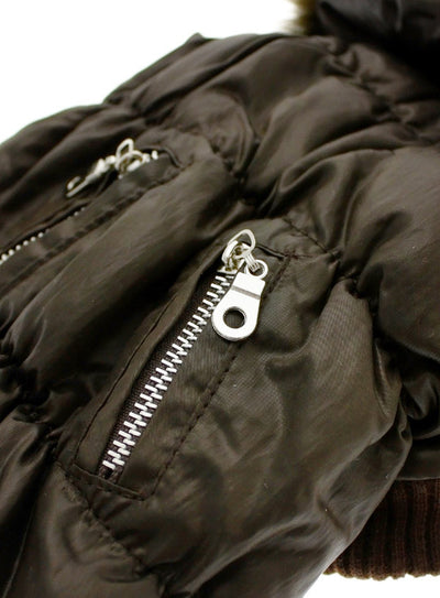Luxury Dark Brown Quilted Parka with Detachable Hood