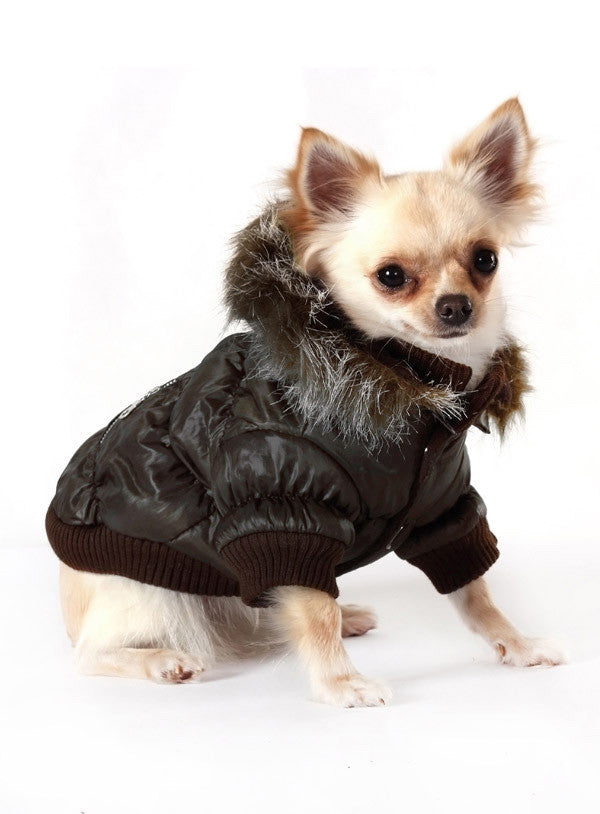 Luxury Dark Brown Quilted Parka with Detachable Hood