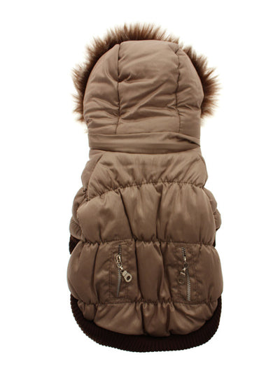 Luxury Sepia Brown Quilted Parka with Detachable Hood