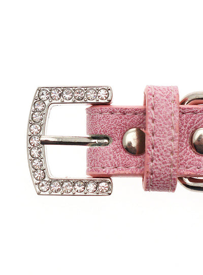 Pink Leather Diamante Collar & Diamante Bone Charm