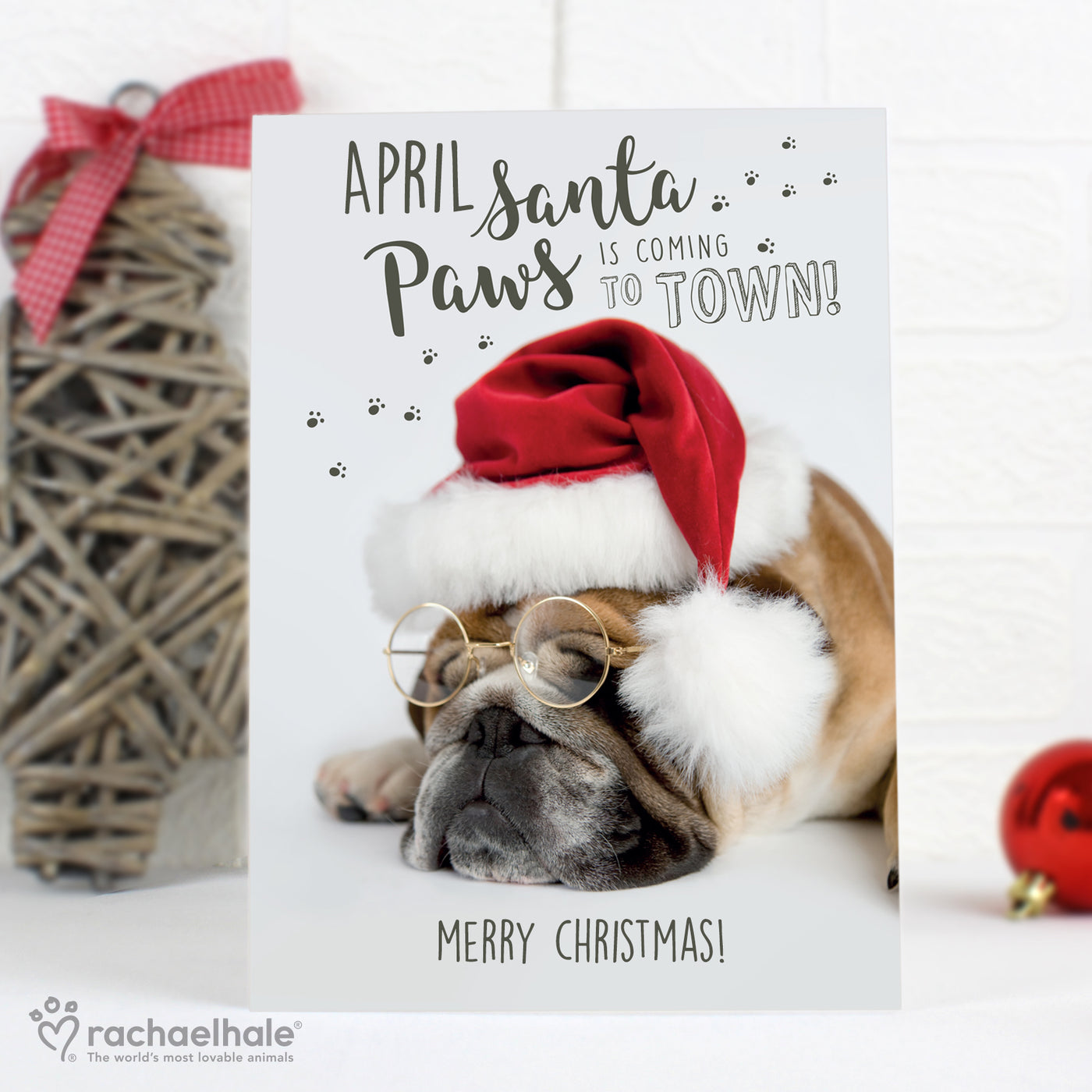 Personalised Rachael Hale Santa Paws Christmas Bulldog Card