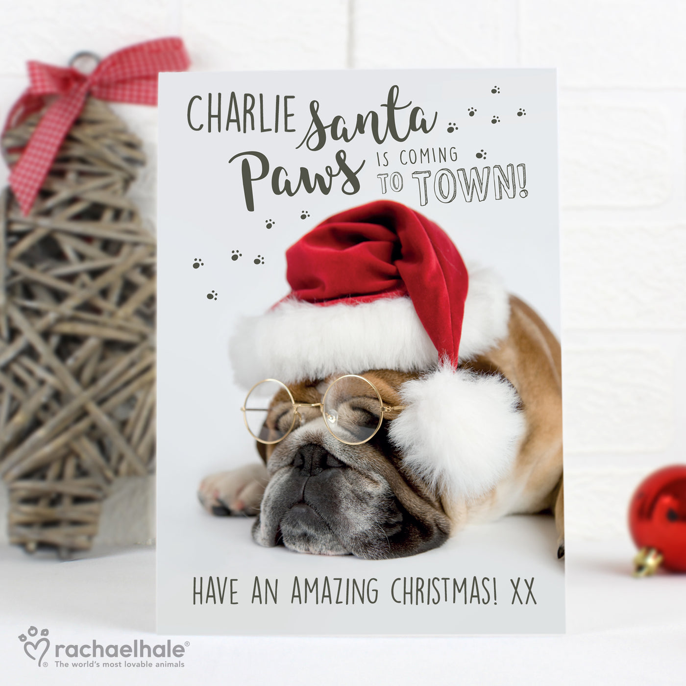 Personalised Rachael Hale Santa Paws Christmas Bulldog Card