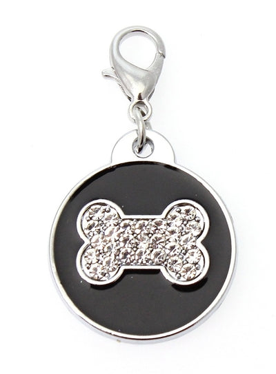 Black Enamel & Diamante Bone Dog Collar Charm is encrusted with diamantes set against black enamel