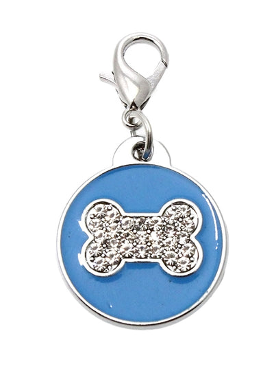 Blue Enamel & Diamante Bone Dog Collar Charm is encrusted with diamantes and set against blue enamel