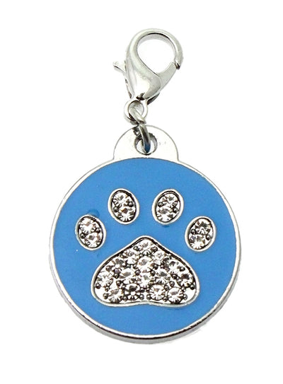 Blue Enamel & Diamante Paw Dog Collar Charm is encrusted with diamantes and set against blue enamel