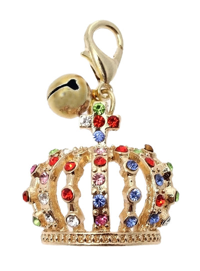this beautiful dog crown charm features green, blue, red and pink diamanté crystals in gold alloy.