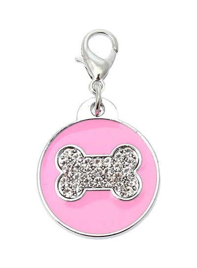 Pink Enamel & Diamante Bone Dog Collar Charm is encrusted with diamantes set against pink enamel 