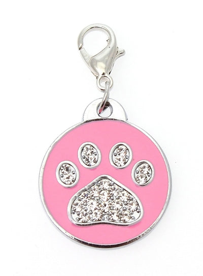 Pink Enamel & Diamante Paw Dog Collar Charm is encrusted with diamantes and set against pink enamel 