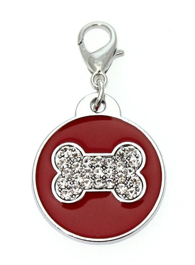 Red Enamel & Diamante Bone Dog Collar Charm is encrusted with diamantes and set against red enamel