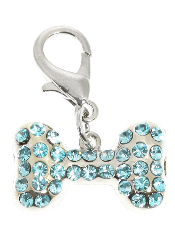 a stunning diamante bone charm for a dogs collar, embellished with 34 aquamarine Swarovski crystals