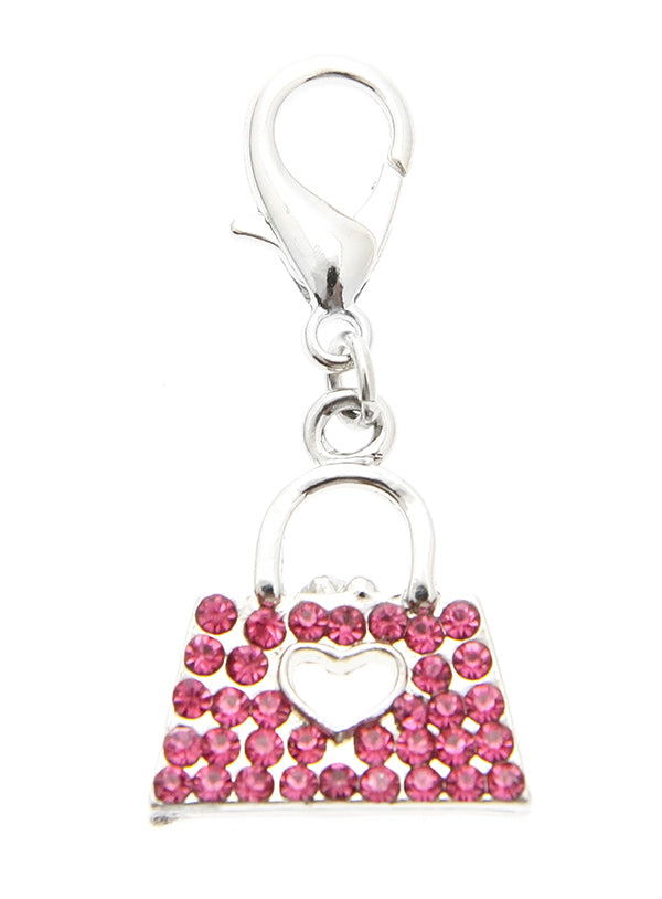 a stunning handbag charm for your dog collar with its 30 Pink Swarovski crystals and silver handles.