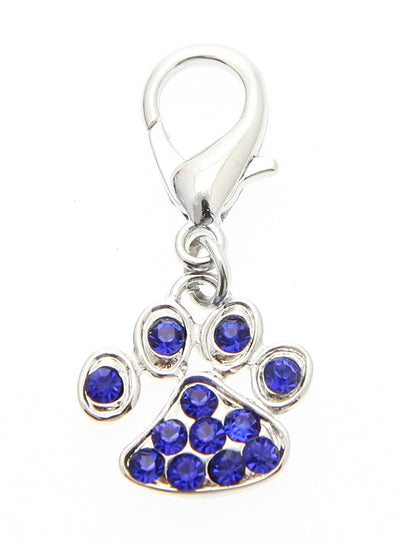 a beautiful paw shaped charm with blue swarovski diamantes for your dogs collar