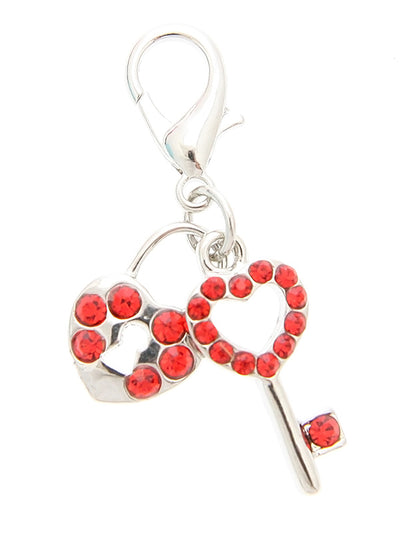 beautiful red crystal covered lock and key charm on their dog collar